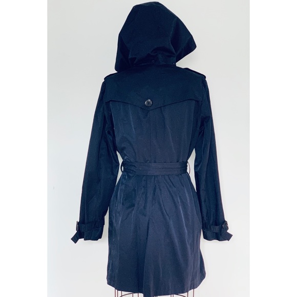 Michael Kors Navy Hooded Trench Coat Women L - Picture 3 of 8